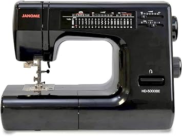 Janome HD-5000 Black Edition آلة الخياطة الثقيلة مع هيكل من الألومنيوم ، 18 غرز ، ذراع مجاني ، وخيط إبرة مدمج