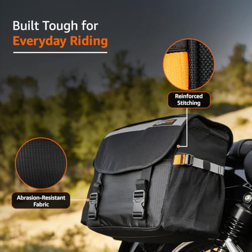 Image of Amazon Basics Motorcycle Saddlebags (70 LTR) | Inclusive of Inner Waterproof Liner & Outer rain /dust Cover