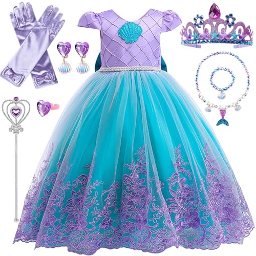 YYDSXK Robe Princesse Fille, Costume Déguisement Enfant avec Ensemble de Collier de Couronne, Robe Princesse Bébé pour Costume Halloween Anniversaire Fêté...