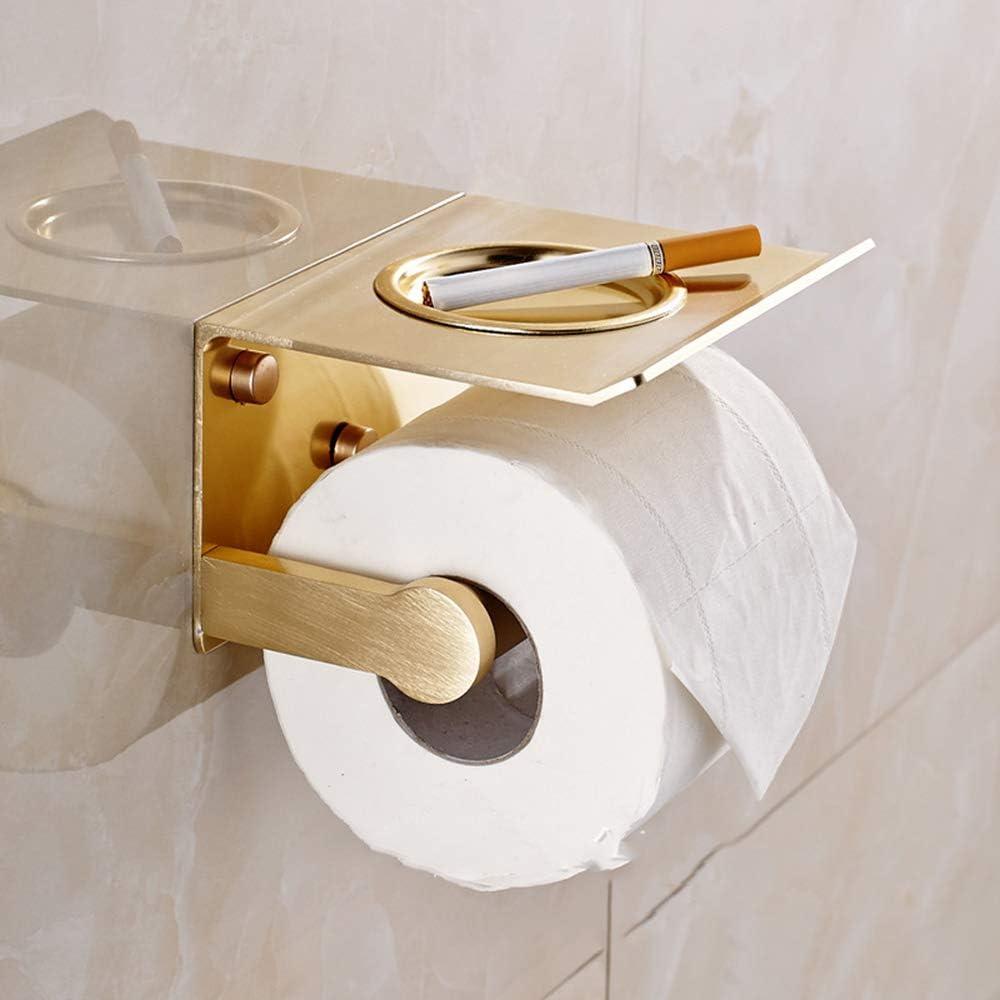 Wall Mounted Toilet Paper Holder with Shelf Strong Harmless Space Aluminum Bathroom Hardware Accessories for Bathroom Hotel,Gold