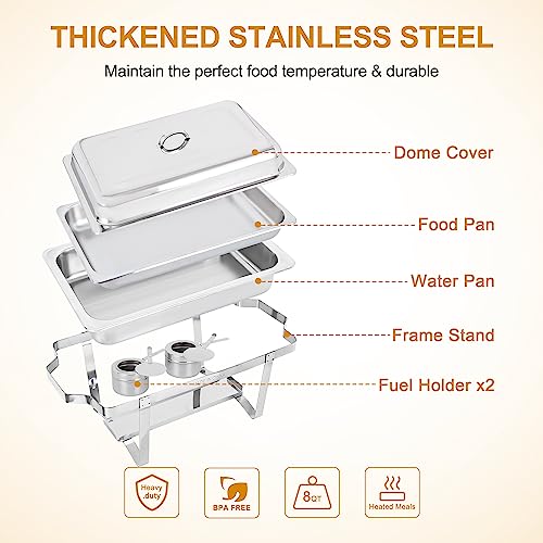 6 Pack Chafing Dish Buffet Set 8 Qt Stainless Steel Complete Chafer Set Catering Warmer Set With Water Pan, Fuel Holder For Parties, Dinners, Catering, Buffet And Weddings #TOP1