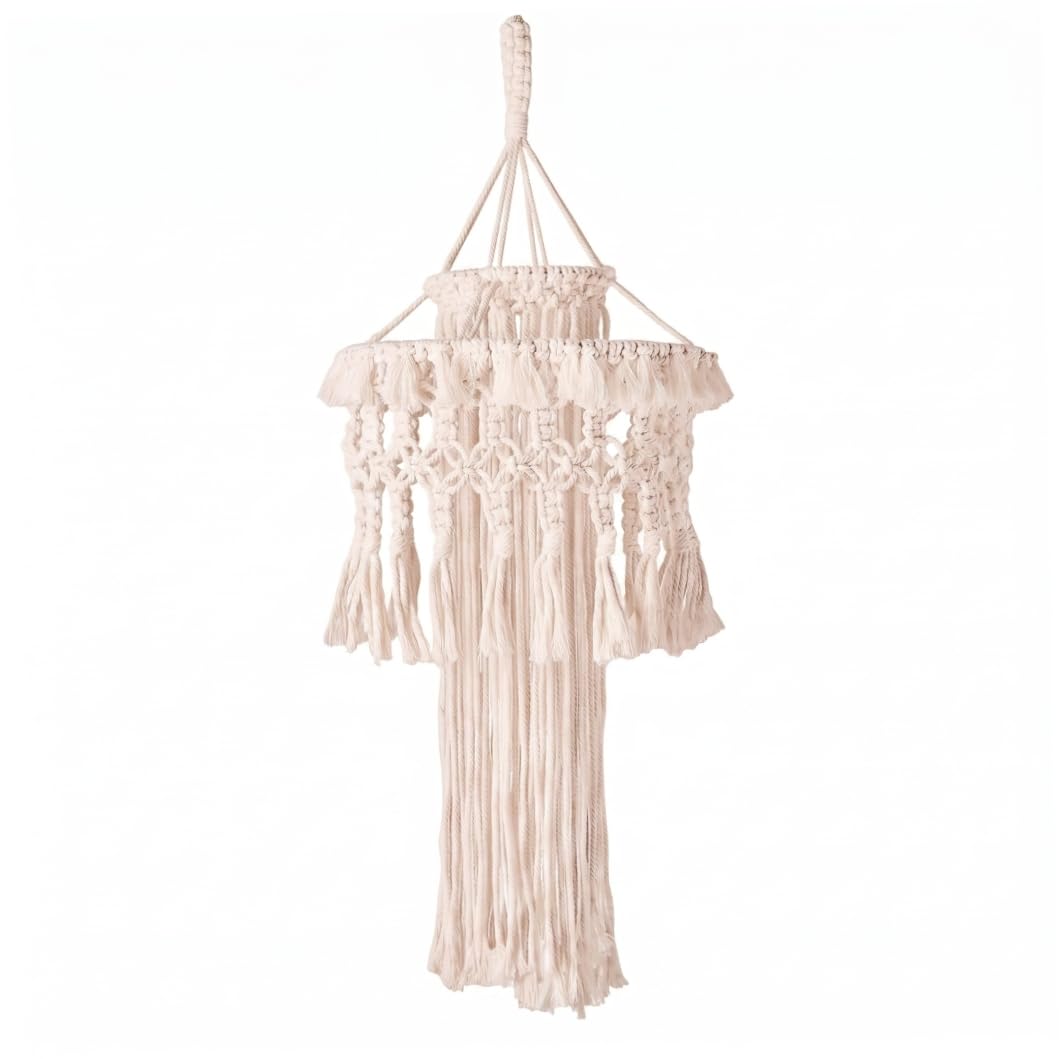 Striegro Boho Lamp Shade, Macrame Lamp Shade Handwoven Boho Lampshade – Natural Fiber Hanging Light Cover For Home, Dorm & Decor, Style-2..