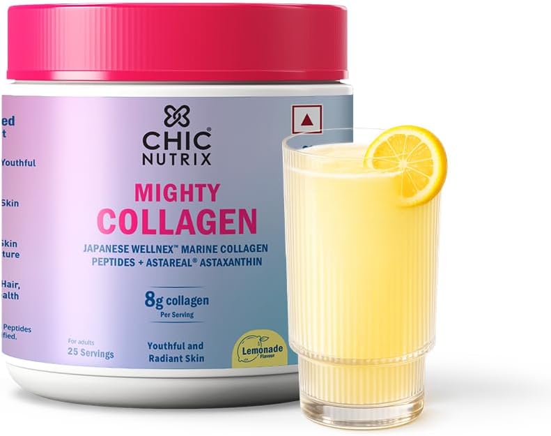 CHICNUTRIX Mighty Collagen – With 8g Japanese Marine Collagen Peptides + 2mg Astaxanthin | Youthful Skin, Healthy Bones & Joints
