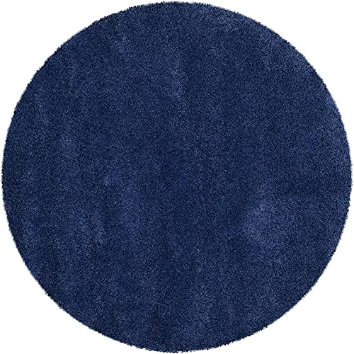 Image of Shaggy Carpets and Rugs for Hall and Drawing Room 8x8 Round Navy Blue Color