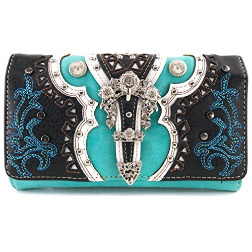 Justin West Concealed Carry Western Flower Buckle Embroidered Studded Messenger