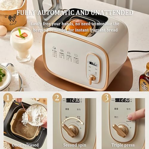 Máquina de pan 13 en 1, máquina de pan totalmente automática de 600 g, 13 menús preestablecidos, reserva de 15 horas, 1 hora de mantenimiento, calentamiento simulado del horno, máquina de hornear
