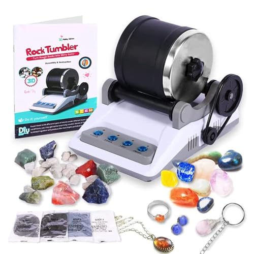 Rock Tumbler Kit Starter Komplettes Steinpolierer Set Rock Polierset mit 7-Tage-Timer DIY Edelsteine Poliermaschine Rosenquarz Stein Steinpoliermaschine für Kinder und Erwachsene