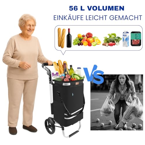 Allyson® Einkaufstrolley Klappbar, Einkaufswagen mit 56L Kapazität & Wasserdichter Tasche,...