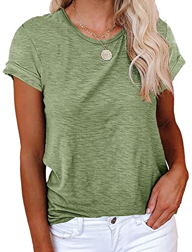 Cicy Bell T-Shirt Für Damen Sommer Kurzarm Oberteile Rundhals Casual Basic Shirts Tops Armeegrün S