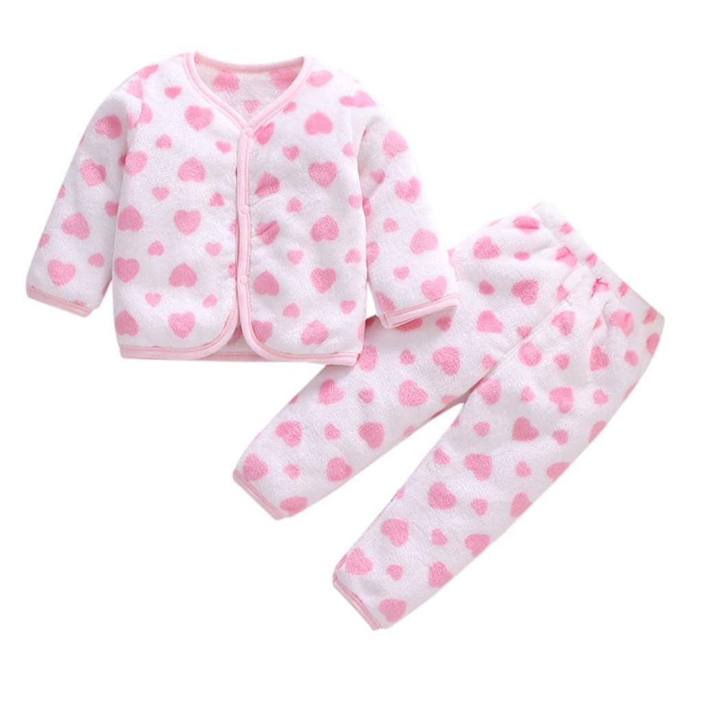 ToodiiNewborn Baby Girl Boy Fleece Thick Warm Tops Pants Set Pajamas Sleepwear Clothes