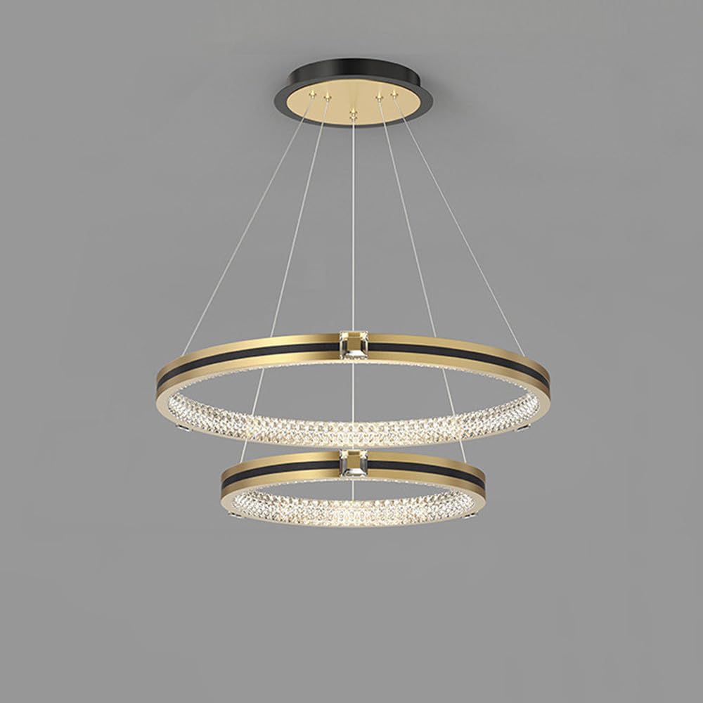 Lampe suspendue LED 3 anneaux dore et noir dimmable pour salon et salle a manger