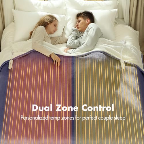 Heated Blanket Queen Size 84" x 90" - Warm Flannel Sherpa Electric Blanket with Dual Control for Home, 5 Heating Levels & 10 Hours Auto Off, Overheat Protection (Purple)