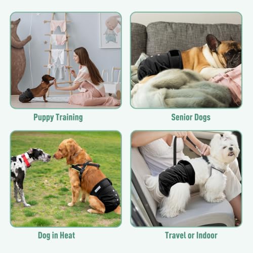 Image of Langsprit Female Dog Diapers for Doggie Puppy,Reusable Dog Period Diapers Female for Heat Peeing,Small Medium Large Doggy Diaper Washable,Dogs Pants 5 Pack, Black, Medium