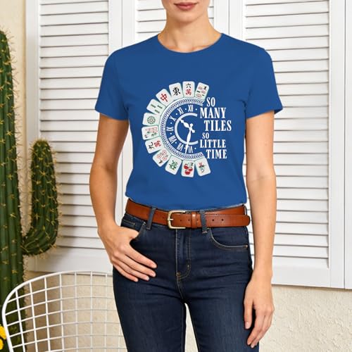 Image of Mahjong Shirts for Women-Mahjong Tiles Clock Short Sleeves | Soft Lightweight Crew Neck Shirt Great for Mahjong Party Gatherings Game Night Gift Tee for Mahjong Players