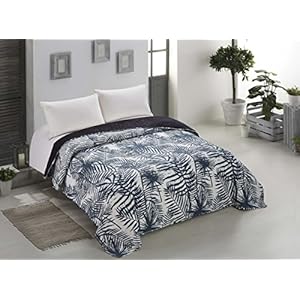 AmeliaHome 00301 Sprei 260×280 cm wit indigo grafiet bedsprei tweezijdig stiksel onderhoudsvriendelijk bladeren…