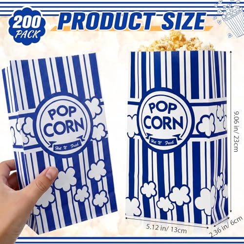 Image of Leinuosen 200 Pcs Paper Popcorn Bags Bulk 2 oz Large Flat Bottom Boxes Disposable Container Sleeve Movie Night Popcorn Bucket for Retro Movie Themed Party Carnival Supplies (Dark Blue)