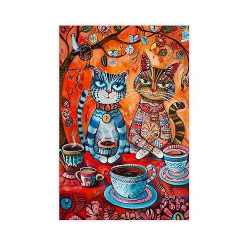 Poster Quirky Cats Having Afternoon Tea cadeau ideal anniversaire toile