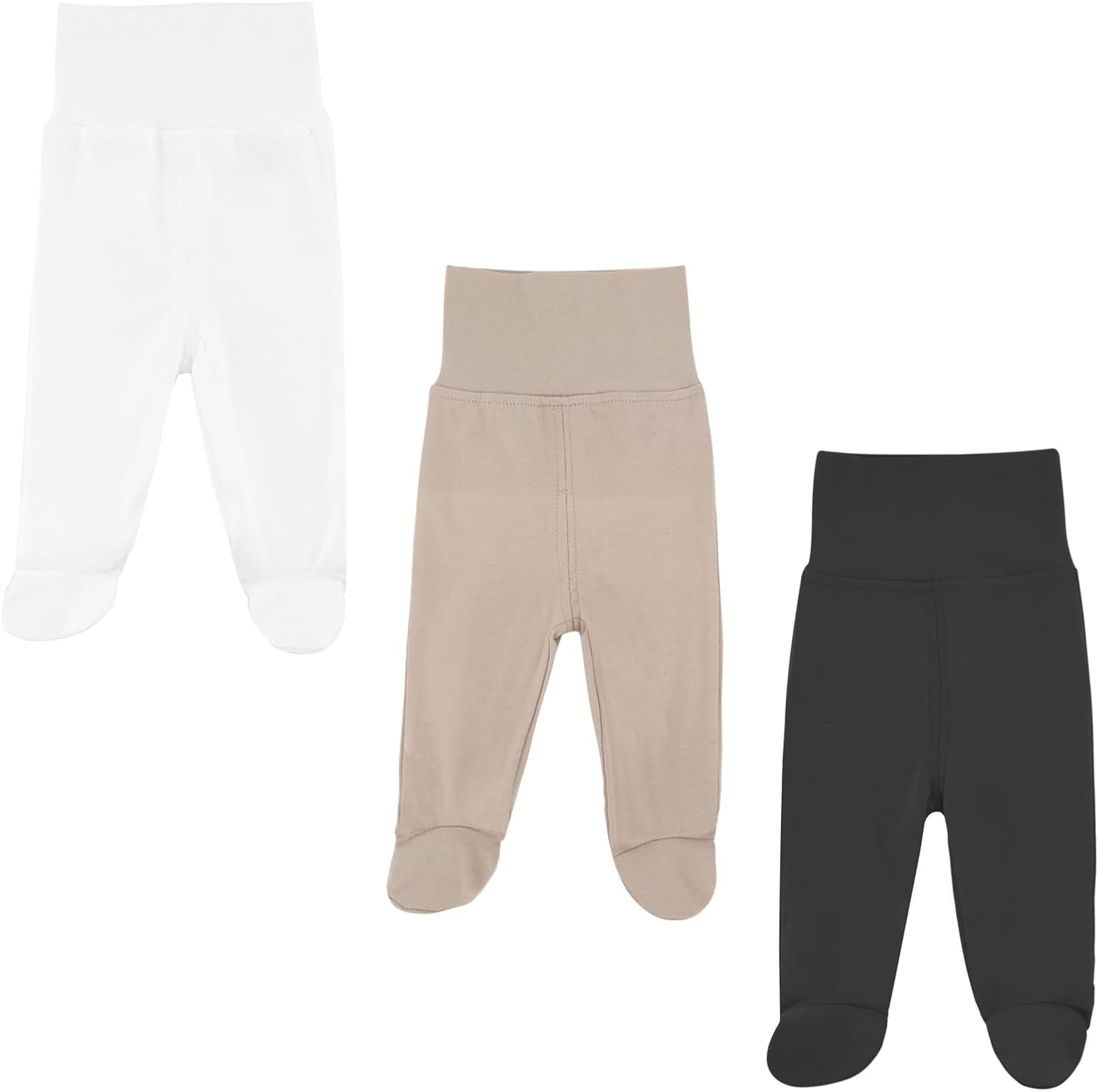 3-Pack Baby Pants with Footies, Roomy Fit Pull on Pants for Unisex Baby