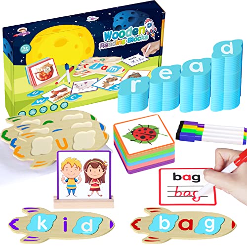 Wooden CVC Word Spelling Games -144Pcs Rocket Shape Short Vowel Letters ...