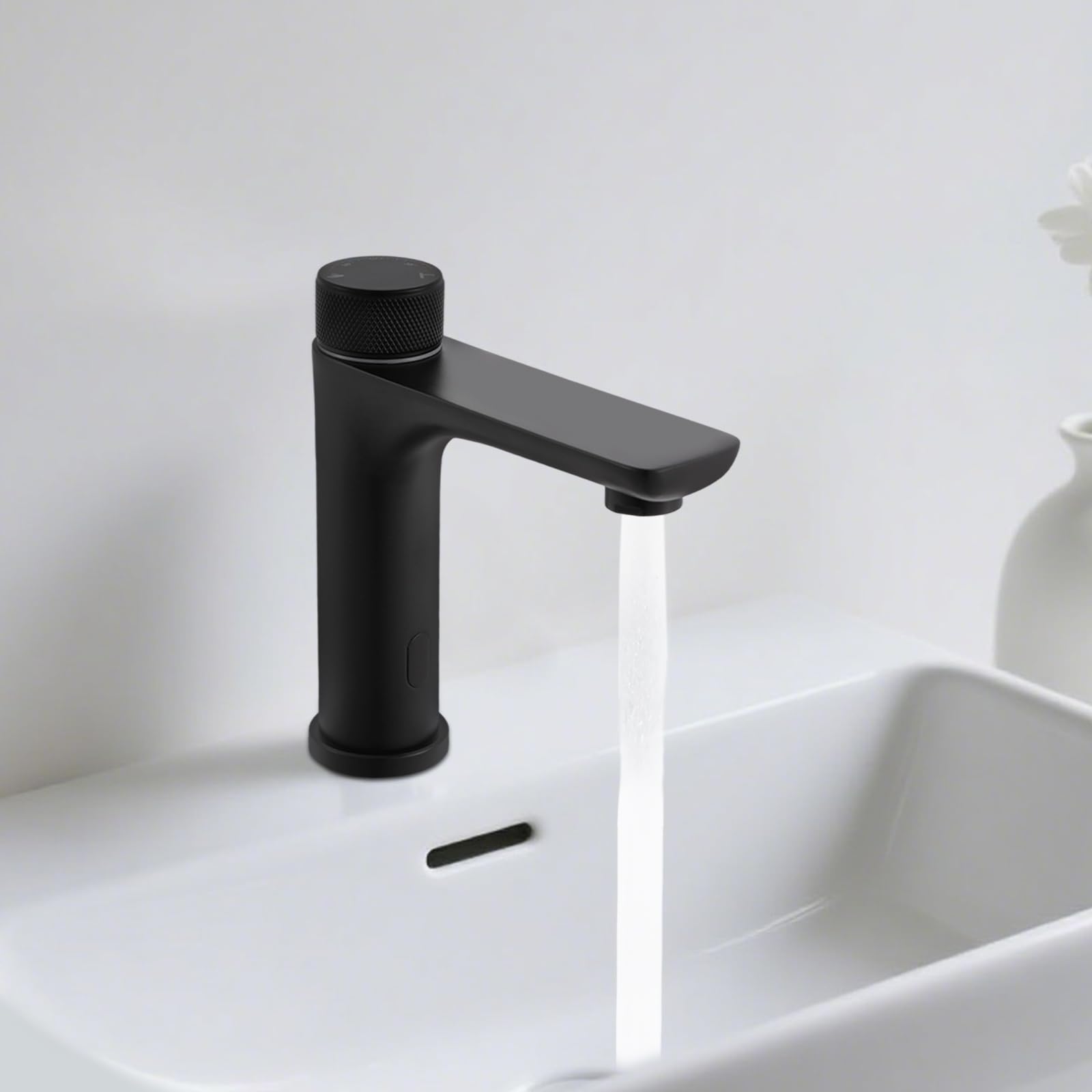 Grifo infrarrojo para baño con sensor, sin contacto, monomando para lavabo, grifo automático de lavabo de acero inoxidable para baño (negro)