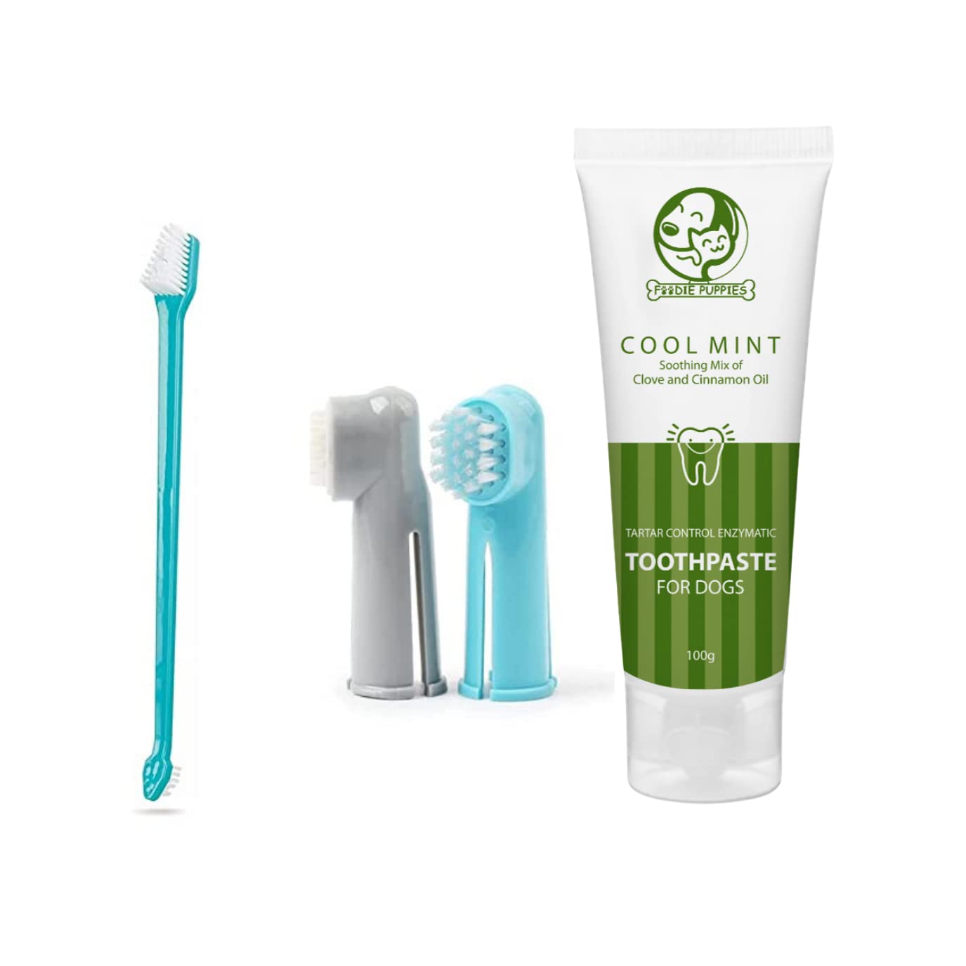 Foodie Puppies Pet Dental Oral Care Kit Combo - (Coolmint Toothpaste- 100g + 3Pcs Toothbrush) for Dogs | Soothes Inflame Gums, Remove Bad Breath, and Mix of Clove & Cinnamon Oil for Dogs and Puppies (B0B79YY8BM) Amazon Price History, Amazon Price Tracker