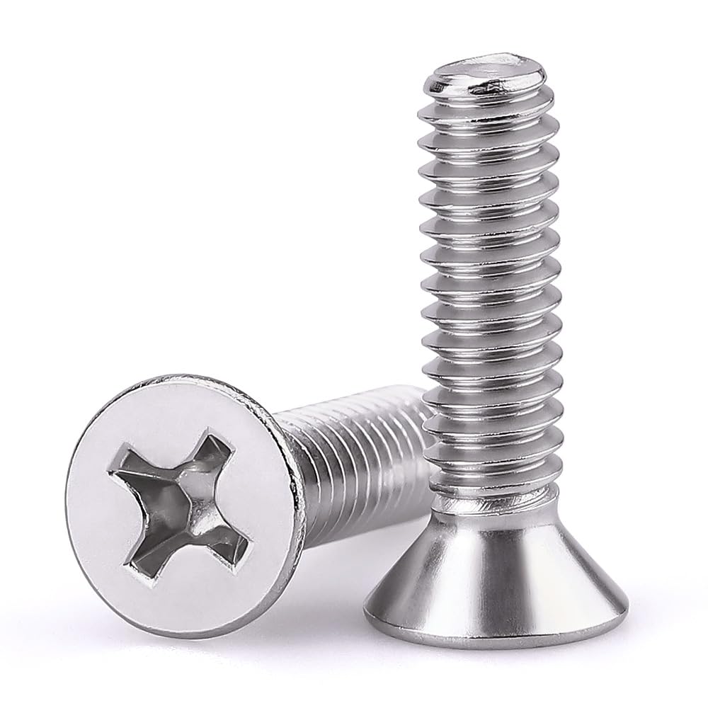 #10-24 x 3/4" Flat Countersunk Head Machine Screws, Phillips Drive, 304 Stainless Steel 18-8, Full Thread, Coarse Thread UNC, 50 PCS