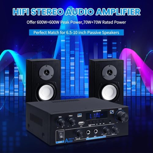 AK55 Stereo Audio Amplifier, 2.0CH 70Wx2 Bluetooth 5.0 Home Power Amp - 3