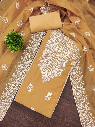 Image of Women's Heavy Cotton Embroidery Panel Work Unstitched Salwar Suit Dress Material With Cotton Work Dupatta