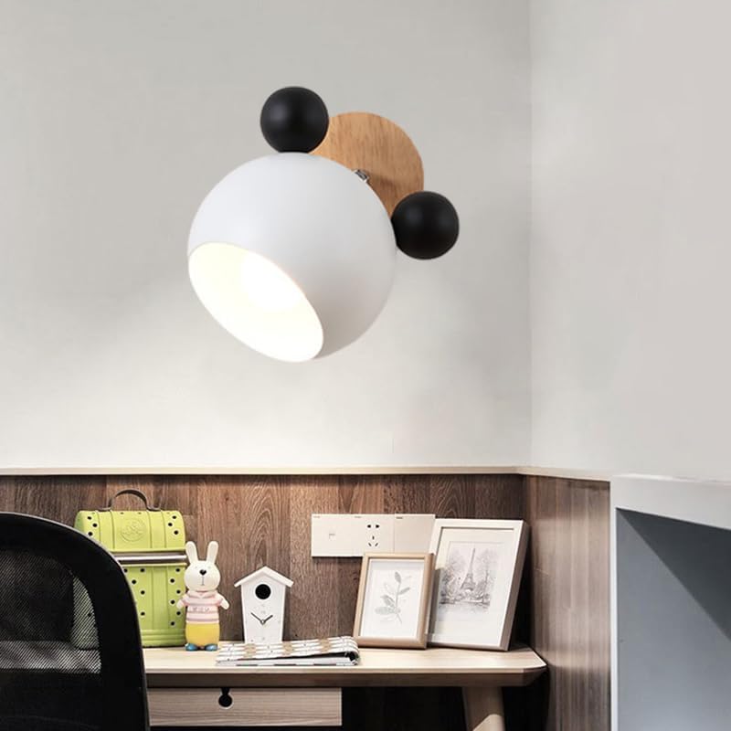 Cartoon Mouse Wall Lamp Iron LED 350° Adjustable Wall Sconces Fixtures Mid Century Modern Cute Wall Lights Indoor Decor Wall Lighting Fixture for Kids Boys Girls Bedroom (White1)