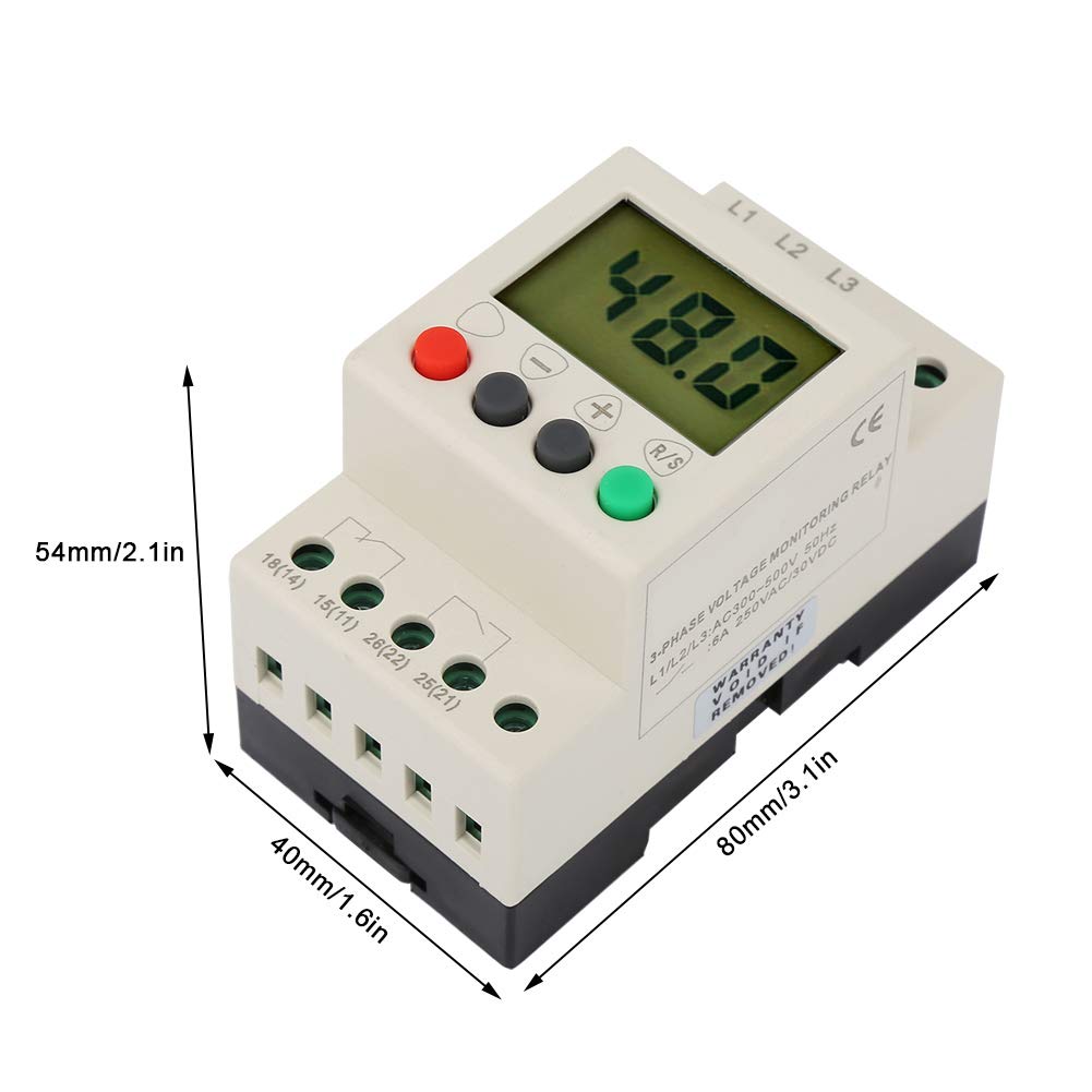 Relè di Monitoraggio Trifase 380V AC 50Hz, Relè di Protezione Sequenza e Tensione, Display Digitale per Sovratensione, Sottotensione e Tensione Squilibrata, per Installazioni Elettriche Trifase