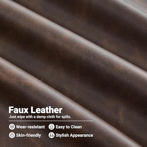 Image of Kingfun Faux Leather 3 Seater Couch, Mid Century Modern Sofa with Rolled Arms and Deep Seats, Fluffy Comfort for Living Room, Apartment, Easy Assembly, Cocoa