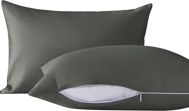 NTBAY 2 Pack Toddler Pillows with Pillowcases, Soft Cotton Down Alternative 13x18 Travel Pillow with Microfiber Zippered Pillowcases for Sleeping in Crib Bed - Machine Washable, Dark Grey