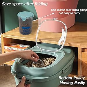 Cat Dog Food Storage Container, Dog Cat Pet Bird Chicken Airtight Foldable Feed Rice Storage Container Bins with Sealed Jar and Scoop Store up 15-30lbs, Pink