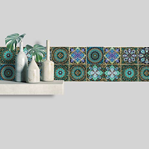 Kakofaci 30 Pcs Mandala Style Tile Sticker, 4X4 Inch(10X10Cm) Traditional Diy Murals, Tile Waterproof Oil Proof Removable Decals For Bathroom & Kitchen Backsplash Oil Proof Wall Stickers(Green) #TOP5