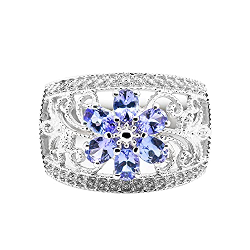 Gin & Grace 925 Sterling Silver Mozambique Genuine Tanzanite Ring with Diamonds for women | Ethically, authentically & organically sourced (Pear-cut) shaped Tanzanite hand-crafted jewelry for her | Tanzanite Ring for women