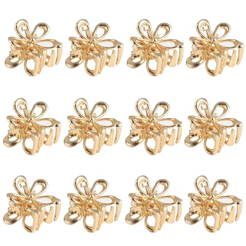 Gold Small Flower Hair Clips for Women Cute Mini Tiny Little Sparkling Metal Flower Sweet Artificial Bangs Nonslip Hair Claw Clips Decorative (Gold)