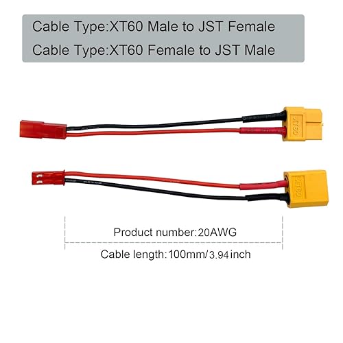 Miniatura 5 de 2 pares JST a XT60 macho hembra Lipo conectores de batería adaptador para RC FPV Racing Drone Multicopter Quadcopter Gimbal Cámara aérea RC Coches