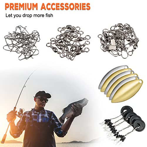 PLUSINNO Kit de acessórios de pesca com 253 peças, caixa de equipamento de pesca com equipamento inc
