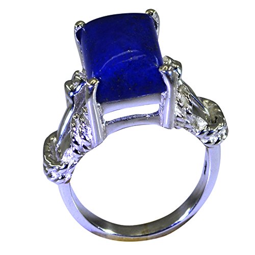 Bague en lapis-lazuli véritable rectangle en argent pour le quotidien