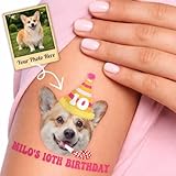 Custom Dog Temporary Tattoos for Kids - Personalized Pre-Cut Face Photo Tattoos - Fun Birthday Party Favors for Boys Girls, Dog Lovers - Set of 20 Unique Celebration Gifts