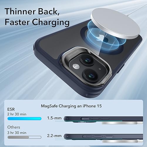 Image of ESR for iPhone 15 Plus Case, Compatible with MagSafe, Military-Grade Protective Case, Built-in Stash Stand Phone Case, Scratch-Resistant Back Cover, Classic Series, Clear Dark Blue