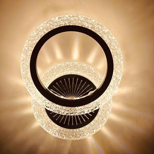 Image of FILLISKA Luxurious Acrylic Crystal Wall Lamp with Adjustable Colour Changing Function, Elegant Finish (Black Round Crystal-702)(1 Year Warranty)