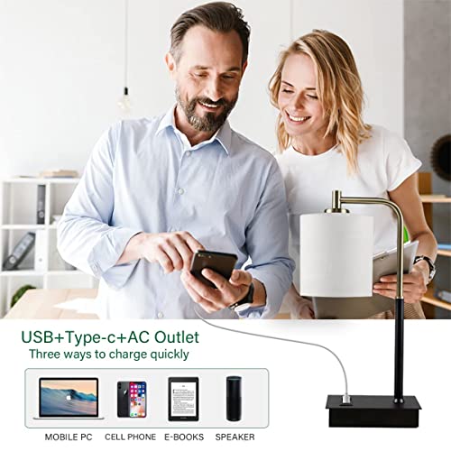 Mafeiyan Touch Control Table Lamp 3-Way Dimmable Modern Bedside Nightstand Lamp with USB Type C Port 1 AC Outlet Desk Lamp with White Linen Shade for Children Office Dorm, Bulb Included