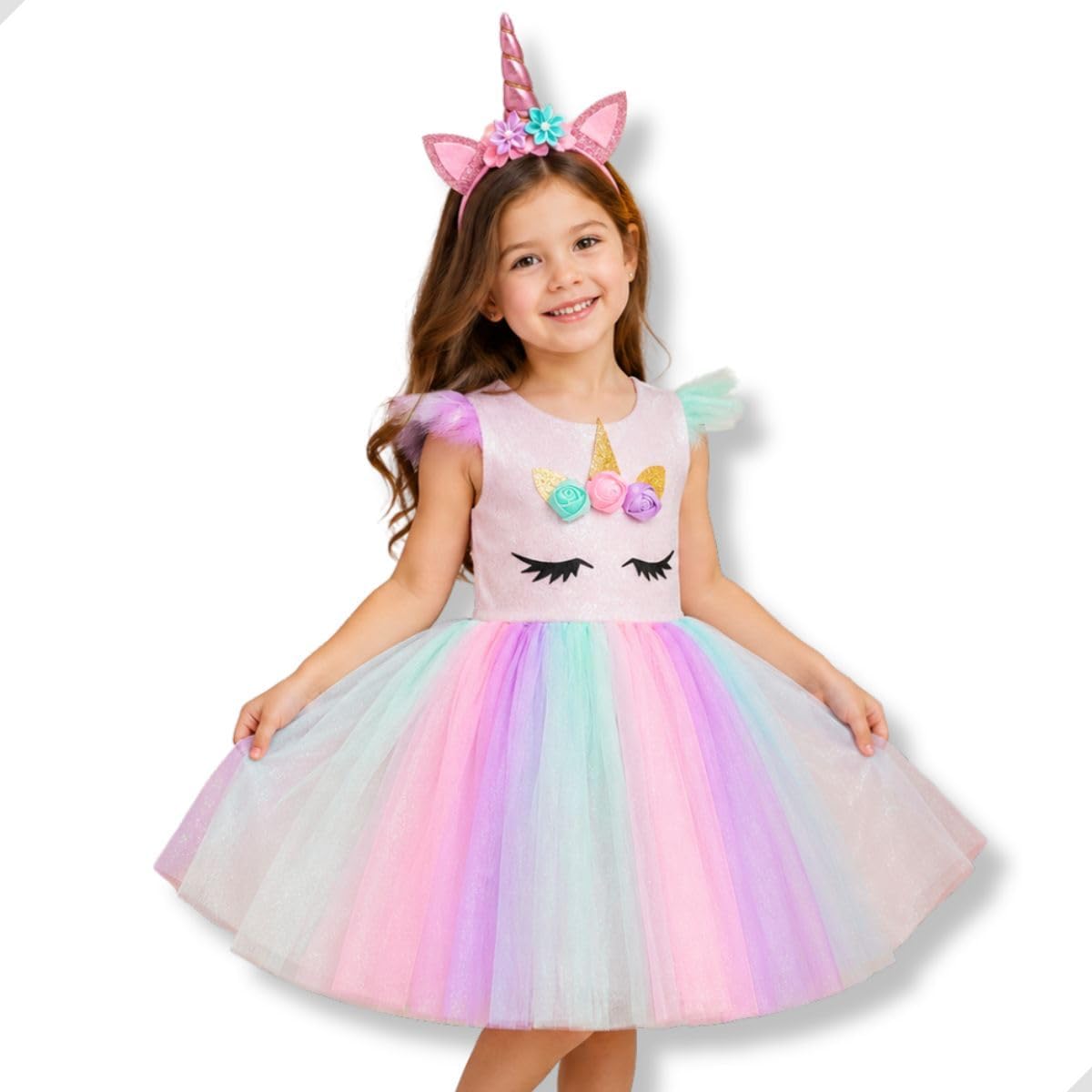Fantasia Infantil Unicórnio com Tiara Mágica – Vestido Colorido Tule Arco-Íris para Meninas, Carnaval, Festa, Aniversário, Cosplay e Dia das Crianças de 3 a 10 anos