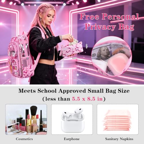 Image of Three-layer Clear Backpack, Heavy Duty Clear Bookbag for Kids, See Through Backpack Transparent Bag for Girls Boys (Pink Lightning)