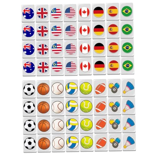 Mini Mahjong Set 64Pcs Flag ＆ Ball Pattern Mahjong Tiles Escape Game 24mm Travel Mahjong Set Reusable Block Mahjong Game Set for Spring Picnic Party Gift - Thumbnail 5