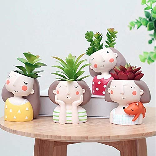 Vikarafty Pack of 4 Dreaming Yellow Girl Design,Heart Girl,Thinking Girl, Imported Resin Pots Design Return Gifts Succulent Pots polyresin Pot Home Decor(Set of 4) Size Approx Each Item (3.45 inch) (B0BJQX1ZZM) Amazon Price History, Amazon Price Tracker