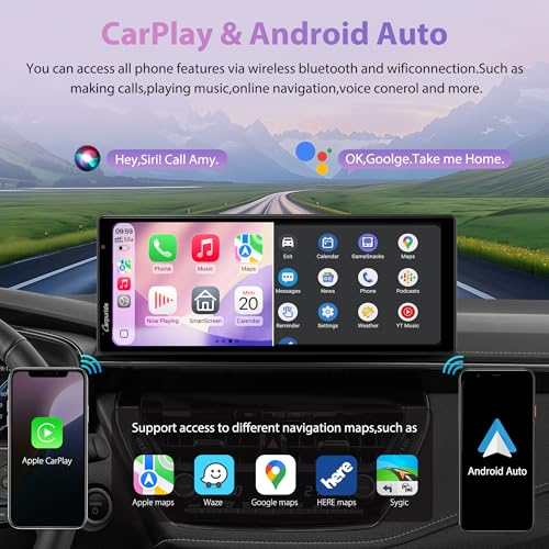 Image of CarpurideW903S3 9.33 Inch HD Wireless Carplay & Android Auto Screen, 4K Front + Wired 1080P Rear + Infrared Camera, with Loop Recording, Bluetooth, GPS, FM, Super Link, 64GB TF