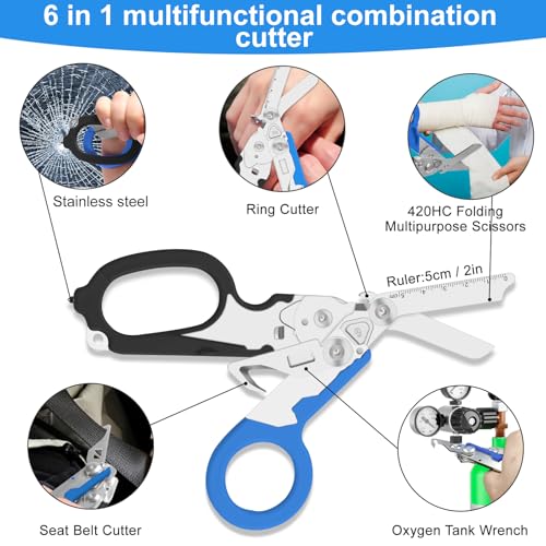 Image of 6-in-1 Heavy-Duty Emergency trauma shears|Folding Emergency Shears| | Multifunctional Life-Saving Tool|Suitable for Emergency Rescue|Outdoor Exploration|DIY Construction and Maintenance|