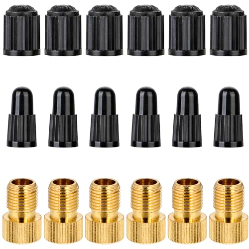 6 Pcs Bike Valve Adapter Bicycle Tire Valve Converter 12 Pcs Bike Valve Caps Car Tire Air Caps Bicycle Valve Stem Caps Inflate Tire Using Standard Pump or Air Compressor for Mountain Bikes Road Bike